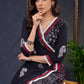 Exclusive-Black-Cotton-Natural-Print-A-Line-Kurta-Highlighted-With-Contrast-Laces--Pant-Optional