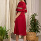 Radiant red cotton dress adorned with bold geometric block printed elegance