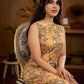 Summery mustard and peach floral sleeveless dress featuring a boat neckline and Hakoba pocket detailing, finished with soft off-white accents for a breezy, cheerful silhouette perfect for warm days.