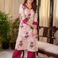 Radiant Off-White Cotton Kurta with Floral Printed Design and Contrasting Rose Accents