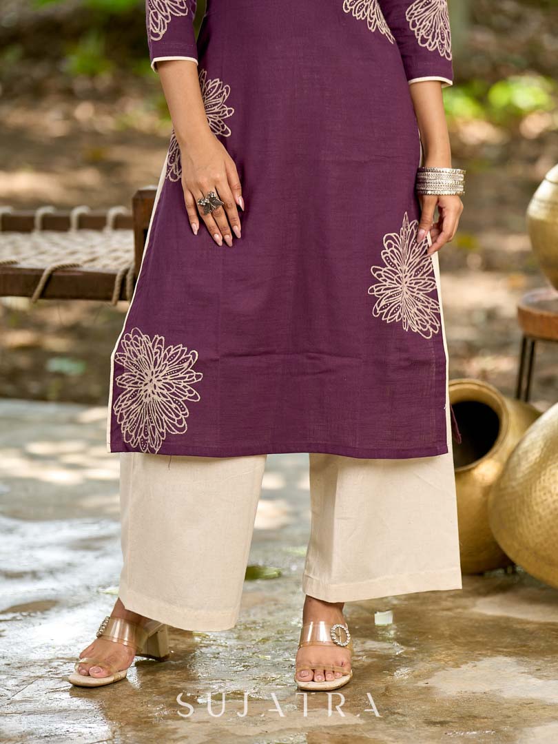 Timeless Purple Cotton Kurta with Statement Floral Hand Block Print