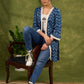 Boho Chic Indigo Blue Shrug With Vibrant Print & Whimsical Laces