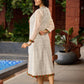 Minimalist Grey Ikat Sleeveless Dress  - Mirror Work Jacket Additional