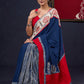 Exclusive Hand-painted Madhubani & Indigo combination saree with Hand-painted Motif on Pallu