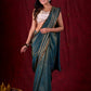 Teal Blue Tissue Saree with Zari Border & Minimal Detailing