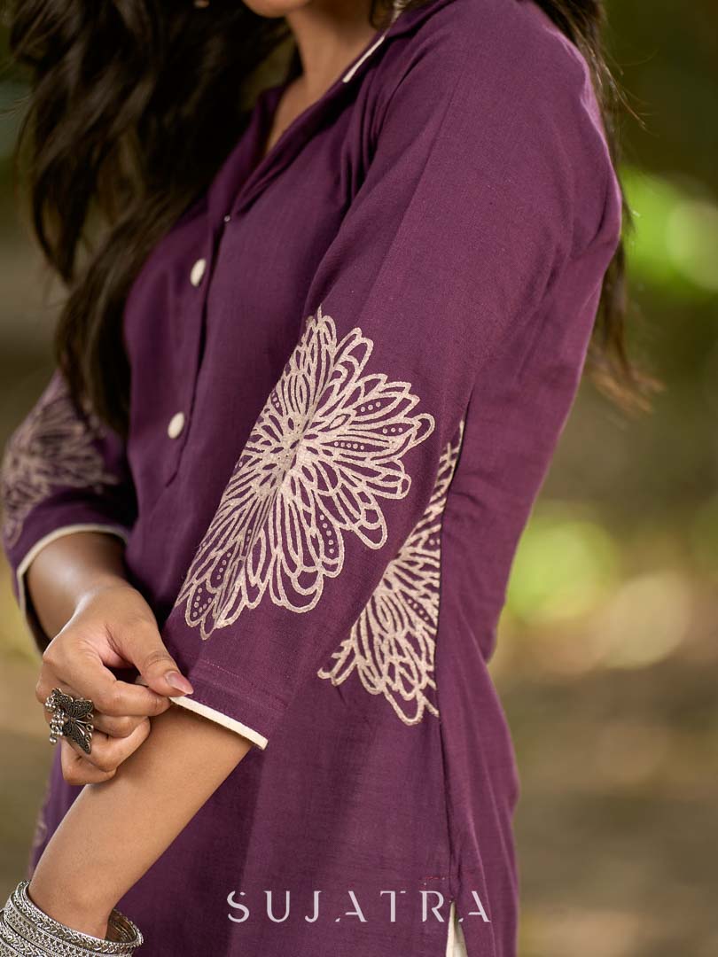 Timeless Purple Cotton Kurta with Statement Floral Hand Block Print
