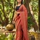 Contemporary Rust Cotton Saree with Traditional Hand Block Print Borders