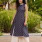Smoky Grey High-Slit Kurta in Self-Woven  Cotton Silk  -  Double Flared Pant Additional