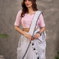 Pastel Pink Striped Cotton Sweetheart Neckline Blouse with Scallop Lace Detailing