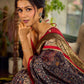 Flourishing Dark Grey All-Over Kalamkari Floral Chanderi Saree with Gold Woven Zari Border & Maroon Hem Accent