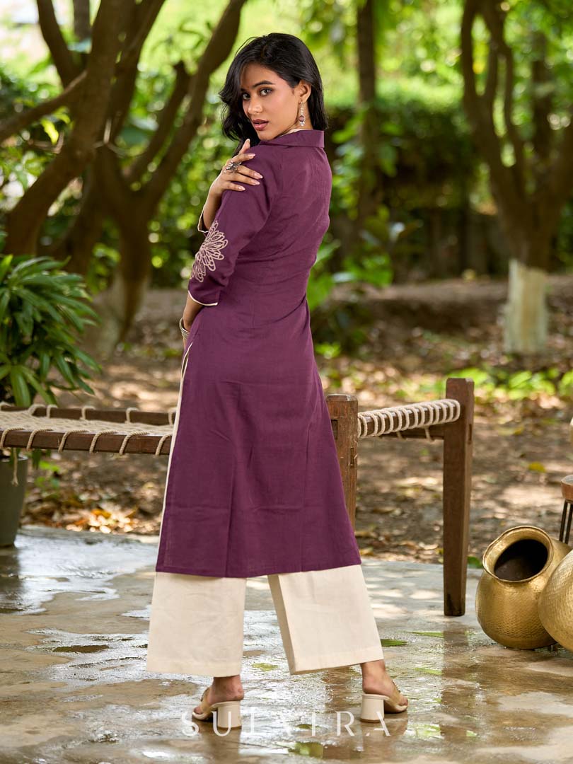 Timeless Purple Cotton Kurta with Statement Floral Hand Block Print