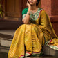 Exquisite Mustard Bandhani Print Saree with Green Benarasi Border & Tasseled Pallu with Hand Embroidered Mirror Work