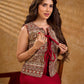 Rustic Beige Ethnic Print Cotton Sleeveless Cropped Jacket with Tassel Front Tie