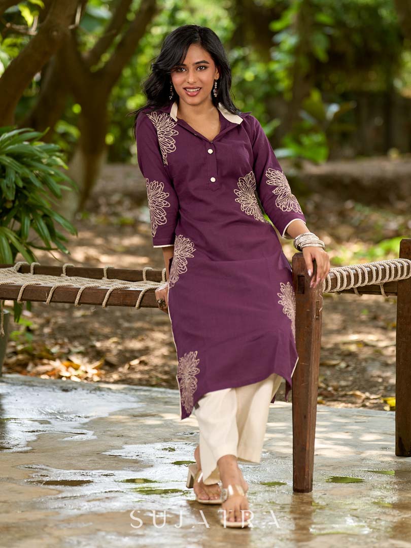 Timeless Purple Cotton Kurta with Statement Floral Hand Block Print