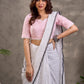 Pastel Pink Striped Cotton Sweetheart Neckline Blouse with Scallop Lace Detailing