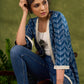 Boho Chic Indigo Blue Shrug With Vibrant Print & Whimsical Laces