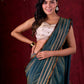 Teal Blue Tissue Saree with Zari Border & Minimal Detailing