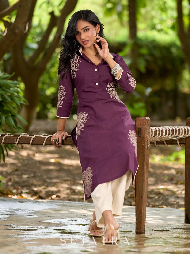 Timeless Purple Cotton Kurta with Statement Floral Hand Block Print
