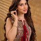 Rustic Beige Ethnic Print Cotton Sleeveless Cropped Jacket with Tassel Front Tie