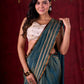 Teal Blue Tissue Saree with Zari Border & Minimal Detailing