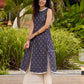 Smoky Grey High-Slit Kurta in Self-Woven  Cotton Silk  -  Double Flared Pant Additional