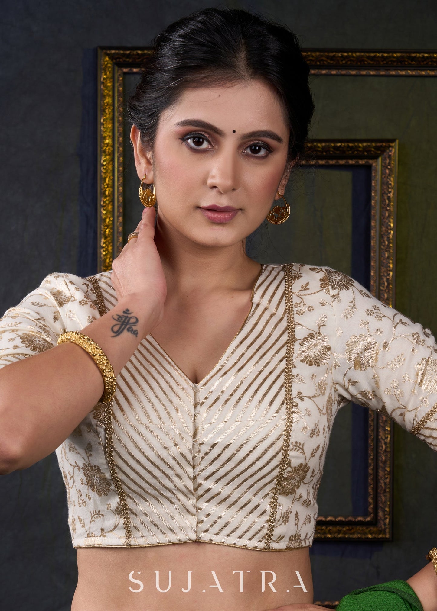 Classy off White Brocade Festive Wear Blouse