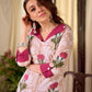 Radiant Off-White Cotton Kurta with Floral Printed Design and Contrasting Rose Accents