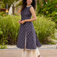 Smoky Grey High-Slit Kurta in Self-Woven  Cotton Silk  -  Double Flared Pant Additional