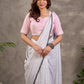 Pastel Pink Striped Cotton Sweetheart Neckline Blouse with Scallop Lace Detailing