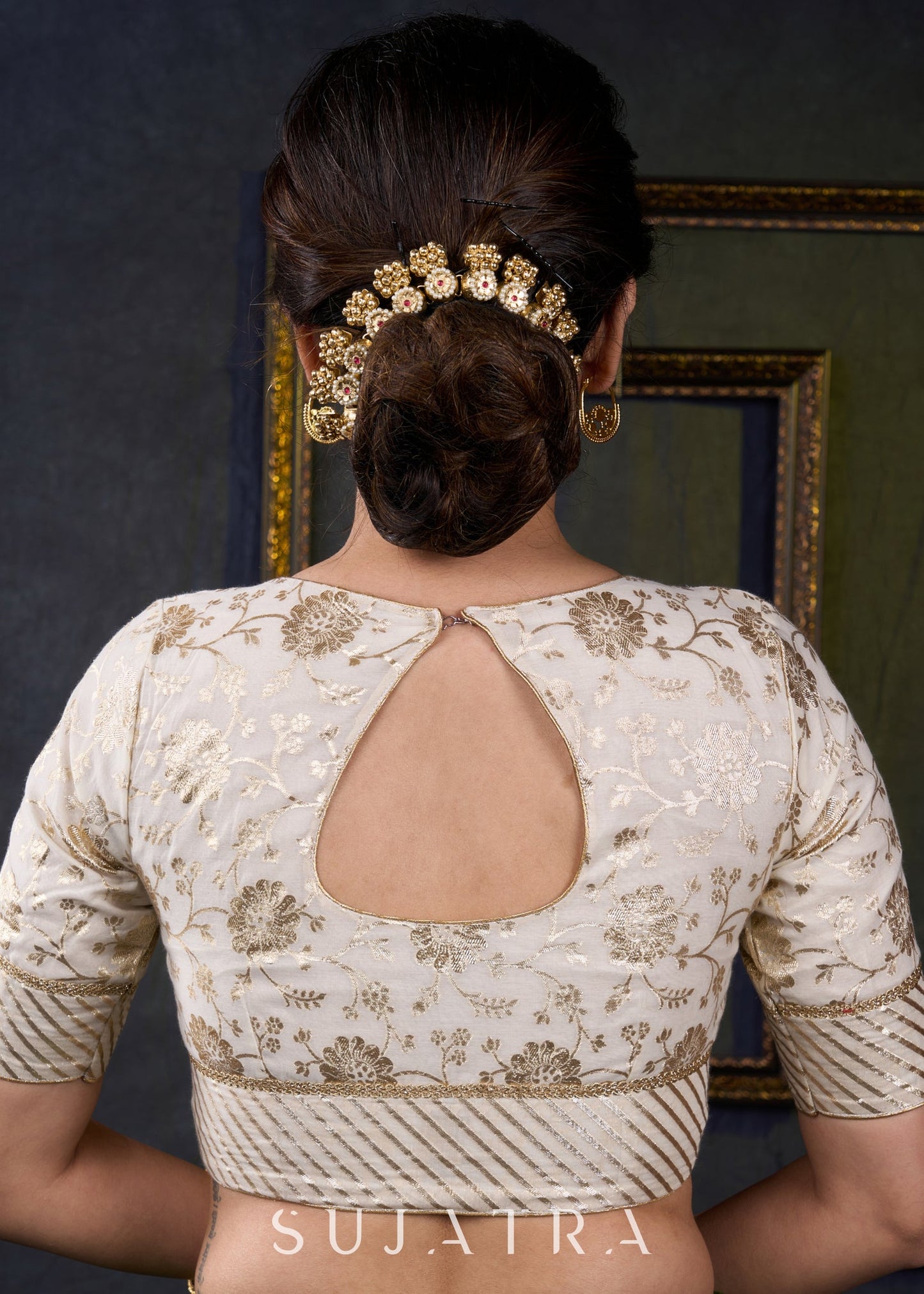 Classy off White Brocade Festive Wear Blouse