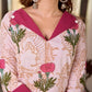 Radiant Off-White Cotton Kurta with Floral Printed Design and Contrasting Rose Accents