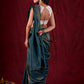 Teal Blue Tissue Saree with Zari Border & Minimal Detailing