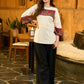 Whimsical White Cotton A-Line Top with Maroon Ajrakh Patch and Contrast Detailing