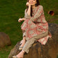 Artisanal Ajrakh Print Kurta with Animal Motifs, Boat Neckline, and Striped Highlights