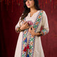 Ivory Handloom Jacket-Style Kurta with Hand Painted Madhubani & Gond Detailing