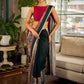 Regal Bottle Green Georgette Saree with Artistic Kalamkari Printed Pallu & Delicate Gold Lace Border