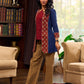 Sophisticated Blue Cotton Jacket Enhanced with Ajrakh Printed Accents and Minimal Embellishments