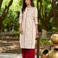Refined Off-White Cotton Flex Kurta with Statement Floral Panel Hand Block Print and Maroon Accents