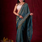 Teal Blue Tissue Saree with Zari Border & Minimal Detailing