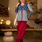 Indigo Cotton Top With Maroon Placket Detailed With Cowrie And Tassels, Finished with Collared Neckline
