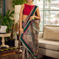 Regal Bottle Green Georgette Saree with Artistic Kalamkari Printed Pallu & Delicate Gold Lace Border