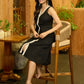 Noir Lace Sleeveless Cotton Dress with Crochet Placket