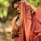 Contemporary Rust Cotton Saree with Traditional Hand Block Print Borders