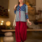 Indigo Cotton Top With Maroon Placket Detailed With Cowrie And Tassels, Finished with Collared Neckline