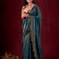 Teal Blue Tissue Saree with Zari Border & Minimal Detailing