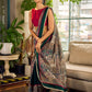 Regal Bottle Green Georgette Saree with Artistic Kalamkari Printed Pallu & Delicate Gold Lace Border