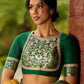 Exquisite Mustard Bandhani Print Saree with Green Benarasi Border & Tasseled Pallu with Hand Embroidered Mirror Work