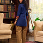Sophisticated Blue Cotton Jacket Enhanced with Ajrakh Printed Accents and Minimal Embellishments