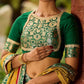 Exquisite Mustard Bandhani Print Saree with Green Benarasi Border & Tasseled Pallu with Hand Embroidered Mirror Work