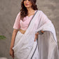 Pastel Pink Striped Cotton Sweetheart Neckline Blouse with Scallop Lace Detailing